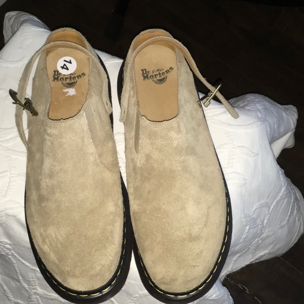 Dr. Martens Beige Suede Slip-On Shoes